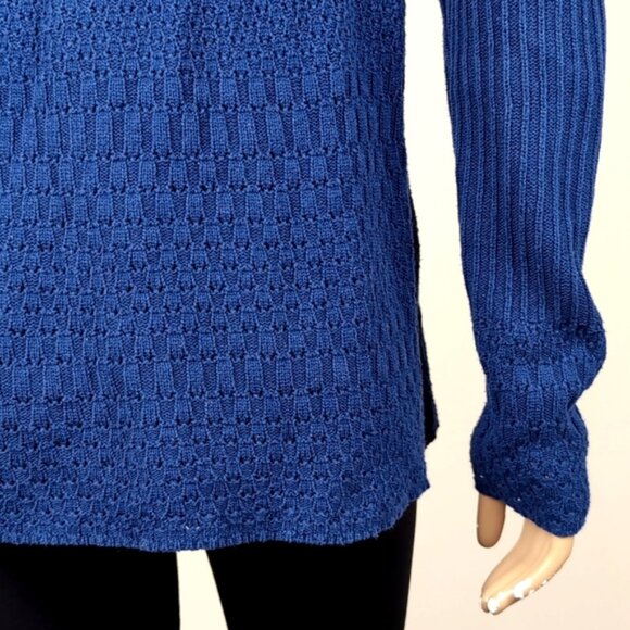 Vintage Y2K Calvin Klein Jeans Open Knit Sweater Vneck Blue Flare A-Line Top - Picture 5 of 12